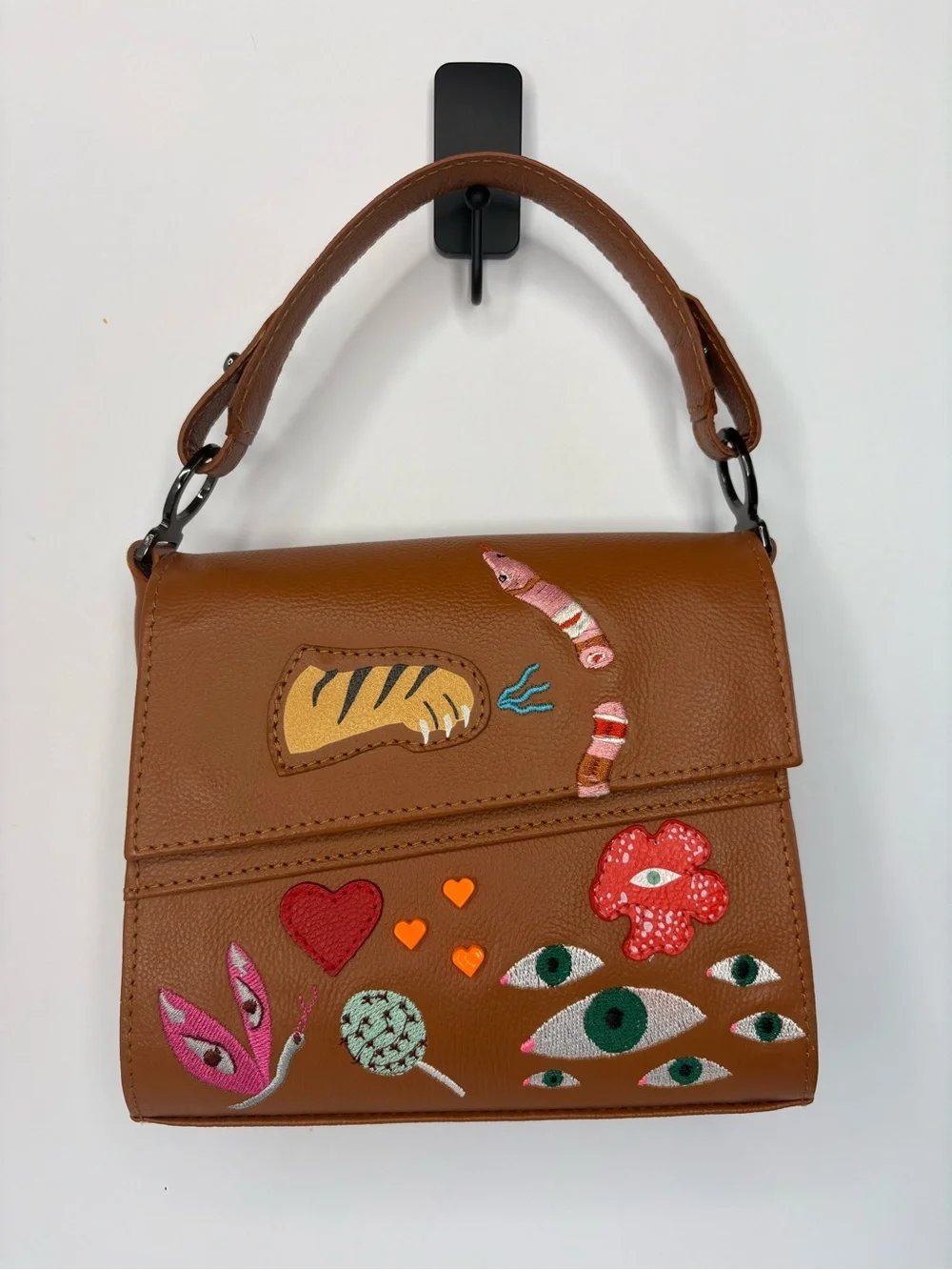 Min & Mon Anastasio Brown Leather Embroidered Eyes Shoulder Crossbody Bag